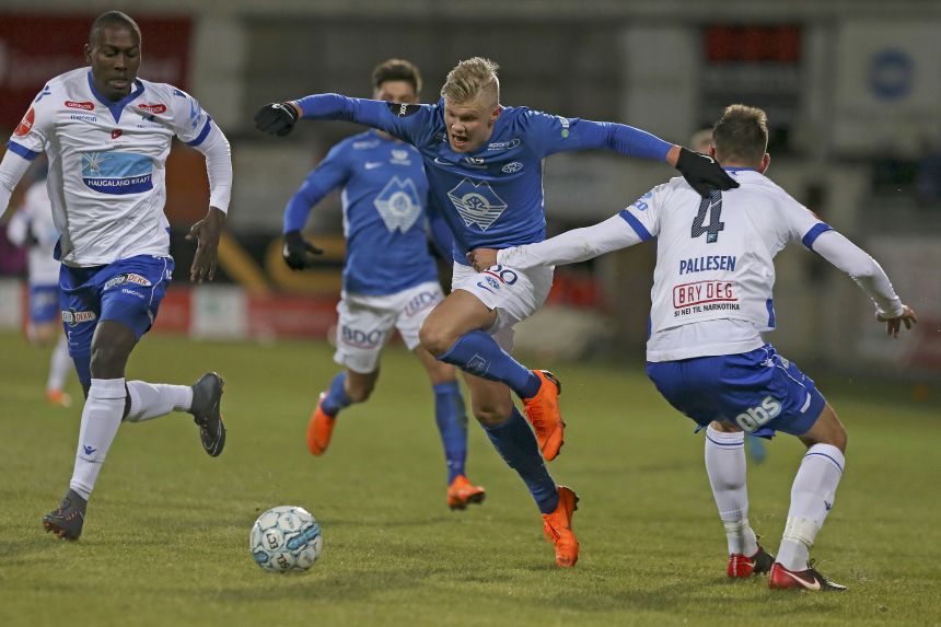 Erling Haaland plays for Norwegian club Molde in 2018.