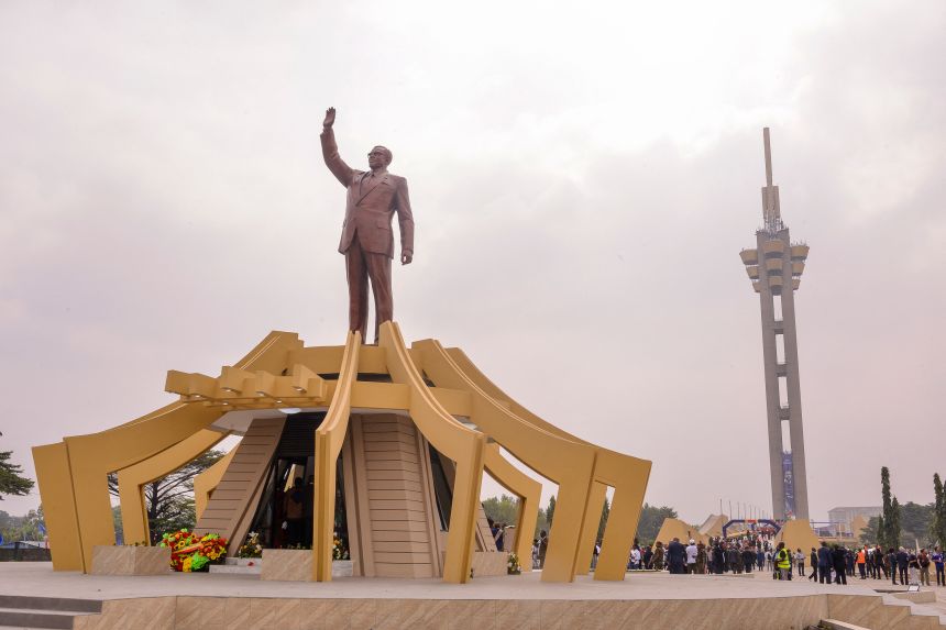 A mausoleum at the Limete Tower in Kinshasa now marks the final resting place of Lumumba with a statue prominently atop the structure.