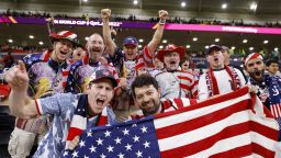 DOHA, QATAR - NOVEMBER 21: United States fans show their support prior to the FIFA World Cup Qatar 2022 Group B match between USA and Wales at Ahmad Bin Ali Stadium on November 21, 2022 in Doha, Qatar. (Photo by Buda Mendes/Getty Images)