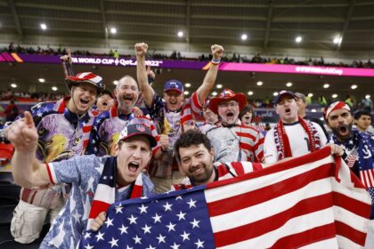 United States fans show their support ahead of a Qatar 2022 match against Wales at Ahmad Bin Ali Stadium on November 21, 2022 in Doha.