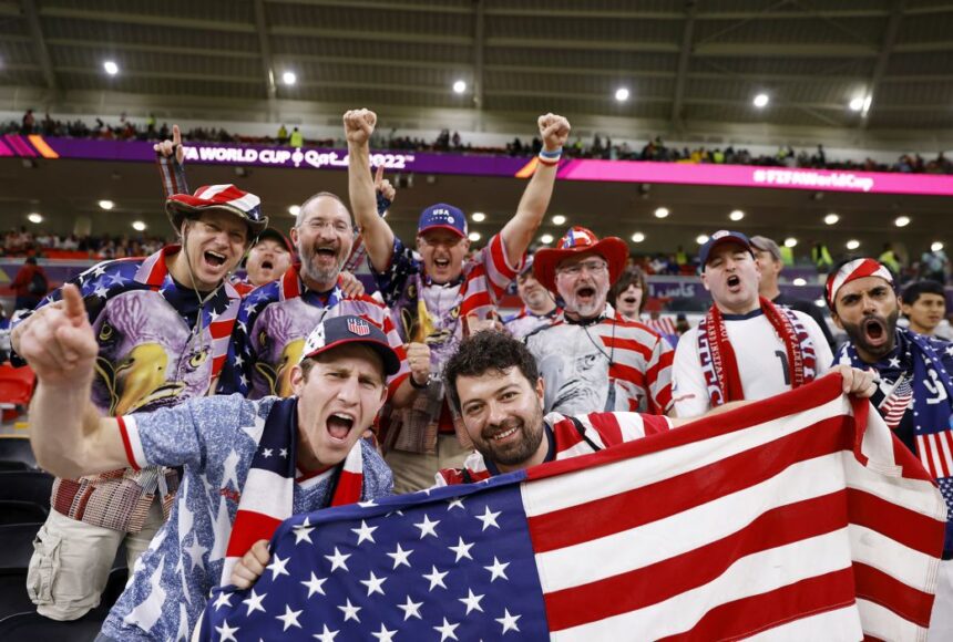 United States fans show their support ahead of a Qatar 2022 match against Wales at Ahmad Bin Ali Stadium on November 21, 2022 in Doha.