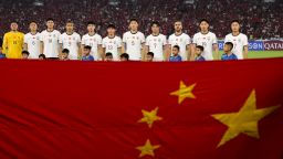 JAKARTA, INDONESIA - JUNE 05: Players of China line up during the FIFA World Cup qualifier Asian third round Group C match between Indonesia and China at Gelora Bung Karno Stadium on June 05, 2025 in Jakarta, Indonesia. (Photo by Zhizhao Wu/Getty Images)