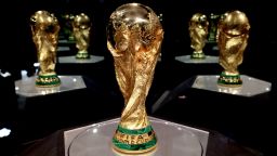A FIFA World Cup trophy is displayed at the Akron Stadium, where it arrived as the second part of its tour in Zapopan, Mexico on February 28, 2026. (Photo by ULISES RUIZ / AFP via Getty Images)