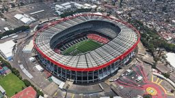 This aerial view shows the Mexico City Stadium, renamed from Azteca Stadium (or Banorte Stadium) for the FIFA World Cup, in Mexico City on May 28, 2026.