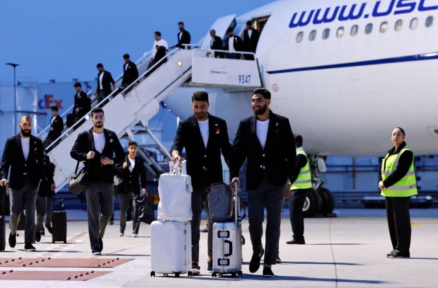 Members of the Iranian national soccer team arrive at Tijuana International Airport in Mexico on Sunday.