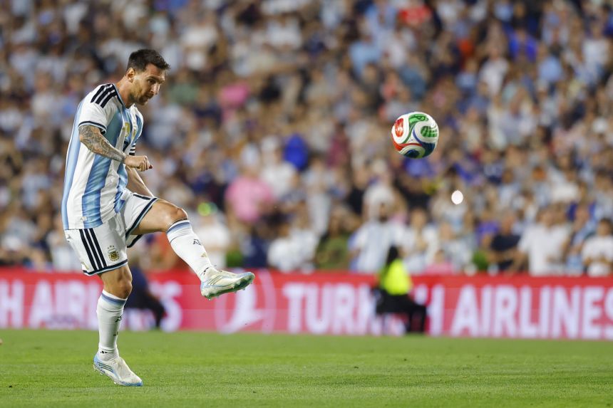 Argentina star Lionel Messi shoots during Tuesday night's friendly against Iceland in Auburn, Alabama.