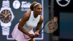 Serena Williams plays women's doubles with partner Karolina Muchova at the Berlin Tennis Open on June 16, 2026.