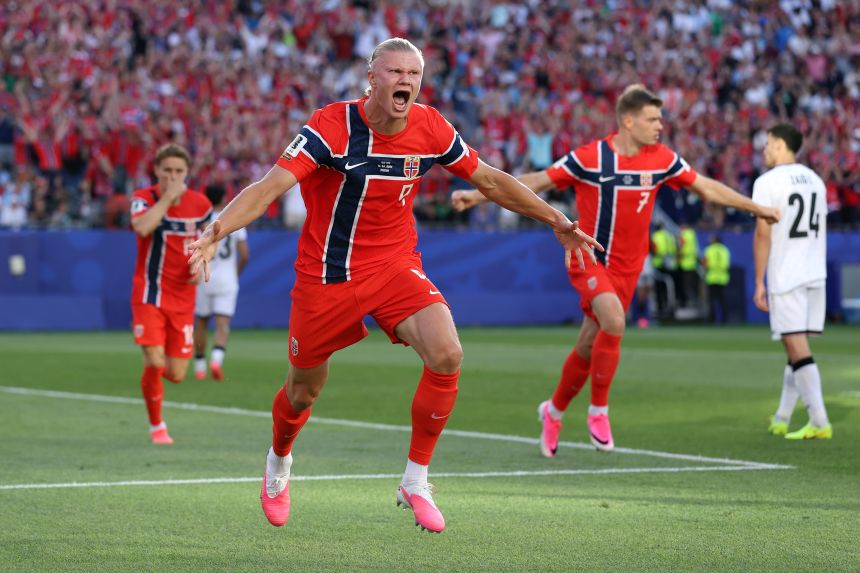 Norway's Erling Haaland celebrates a goal against Iraq.