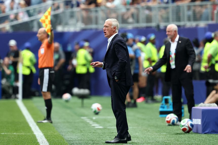 France's head coach Didier Deschamps gestures during the 2026 World Cup match between France and Iraq.
