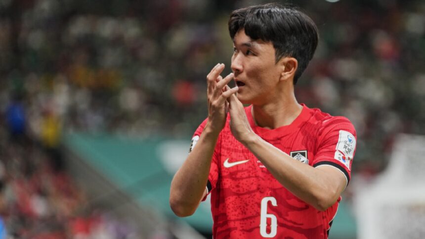 South Korea's Hwang In-beom gestures to the crowd as he is substituted during the World Cup Group A soccer match between South Korea and Czechia in Zapopan, near Guadalajara, Mexico, Thursday, June 11, 2026. (AP Photo)