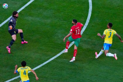 Ismael Saibari scored in the 21st minute to put Morocco ahead in the game vs Brazil. (AP)
