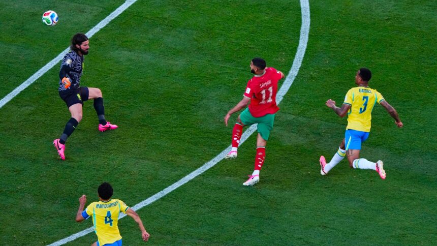 Ismael Saibari scored in the 21st minute to put Morocco ahead in the game vs Brazil. (AP)