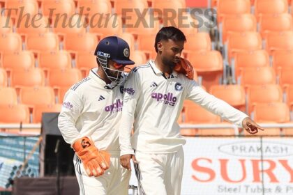 Suthar's figures of 6 for 33 were the third best by any Indian bowler in an innings on debut. (Express Photo by Kamleshwar Singh)