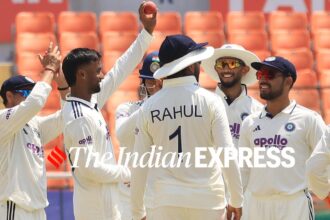 Manav Suthar picked 6 wickets on Test debut innings. (Express Photo by Kamleshwar Singh)