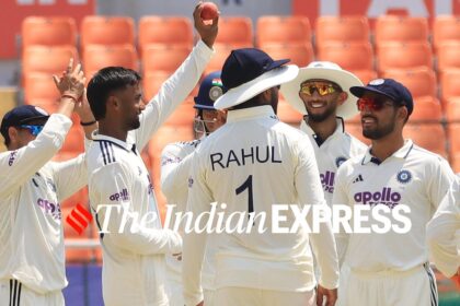 Manav Suthar picked 6 wickets on Test debut innings. (Express Photo by Kamleshwar Singh)