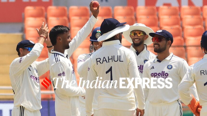 Manav Suthar picked 6 wickets on Test debut innings. (Express Photo by Kamleshwar Singh)