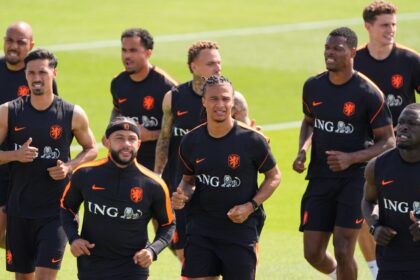 Netherlands team members practice for the FIFA World Cup. (AP Photo)
