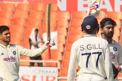 India players Shubman Gill and KL Rahul celebrate after scoring centuries against Afghanistan (Express Photos | Kamleshwar Singh)