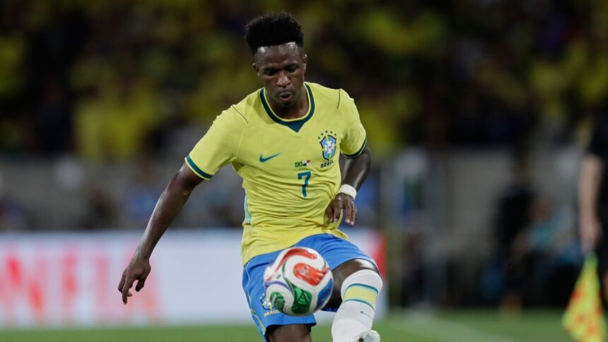 Brazil's Vinicius Junior controls the ball during a friendly. (AP Photo)