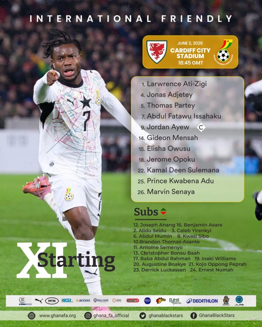 Ati-Zigi starts; Ayew leads attack as Ghana face Wales in Cardiff