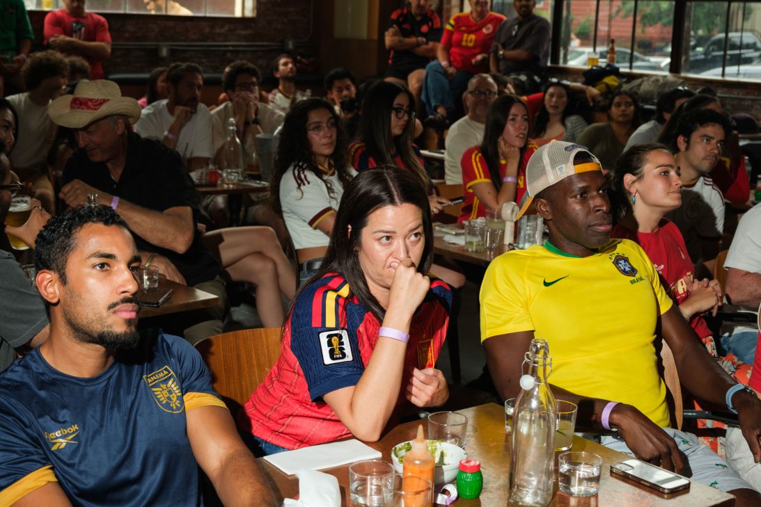 Fans nervously watch the Spain-Belgium match on July 10.