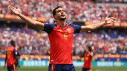 INGLEWOOD, CALIFORNIA - JULY 10: Mikel Merino #6 of Spain celebrates scoring his team's second goal during the FIFA World Cup 2026 Quarter Final match between Spain and Belgium at Los Angeles Stadium on July 10, 2026 in Inglewood, California. (Photo by David Ramos/Getty Images)