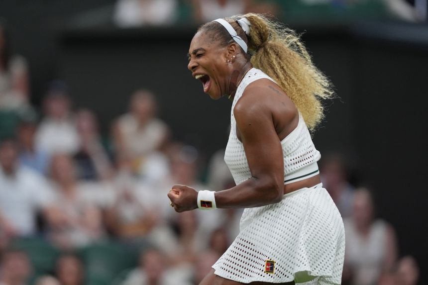 Serena Williams celebrates a point on Tuesday.
