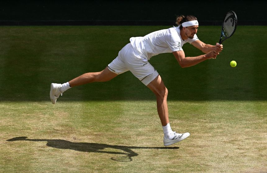 Alexander Zverev plays a backhand against Arthur Fery in their semifinal clash Friday at Wimbledon.