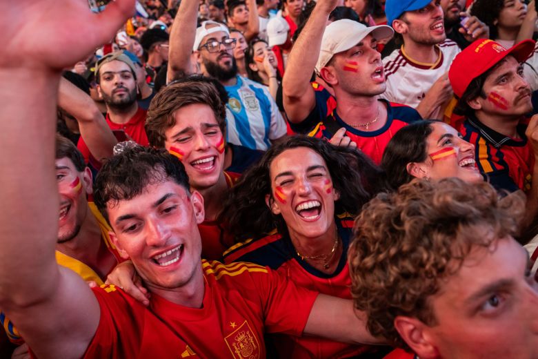 Spain fans celebrate in Times Square after the FIFA World Cup 2026 Final between Spain and Argentina on July 19, in New York City.