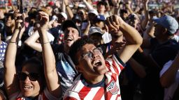 Fans cheer for a US goal at a FIFA Fan Festival in Los Angeles on June 12.