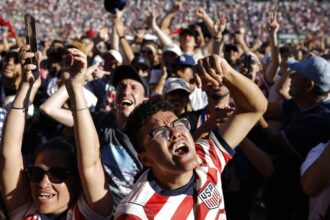 Fans cheer for a US goal at a FIFA Fan Festival in Los Angeles on June 12.
