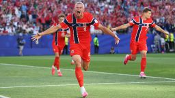 Erling Haaland of Norway celebrates scoring his team's first goal during the FIFA World Cup 2026 Group I match against Iraq.