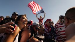 US fans cheer for their team ahead of the 2026 World Cup Group D football match between Turkey and USA at the Los Angeles Stadium in Inglewood on June 25, 2026.