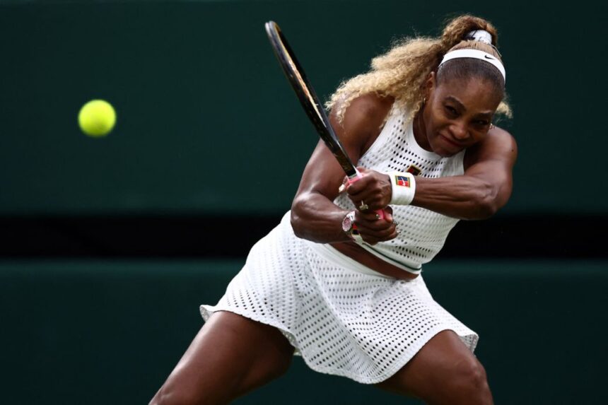 Serena Williams hits a return during her singles match against Maya Joint on Tuesday.