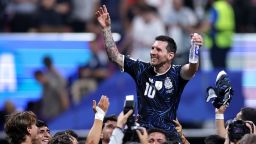 ATLANTA, GEORGIA - JULY 15: Lionel Messi #10 of Argentina celebrates with teammates after the 2-1 win during the FIFA World Cup 2026 Semi Final match between England and Argentina at Atlanta Stadium on July 15, 2026 in Atlanta, Georgia. (Photo by Buda Mendes/Getty Images)