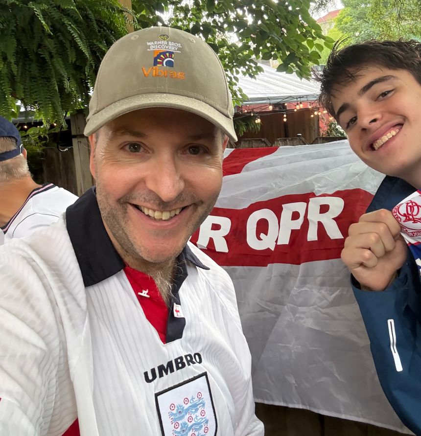 CNN Sports senior producer Glen Levy and his son Alex hit up The Brick Store pub in Decatur, Georgia, to support their beloved England in the quarterfinal against Norway. If you know English soccer, then you'll also recognize their club side: Queens Park Rangers.