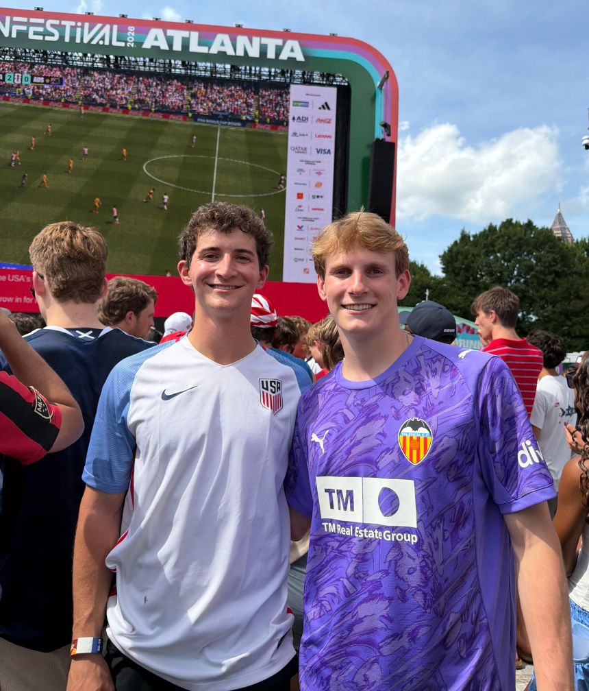 CNN Sports intern Kyle Tatelbaum (left) and his friend took advantage of Atlanta's amazing fanzone to soak up the World Cup atmosphere.