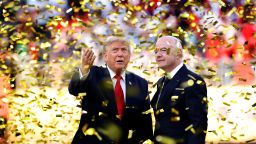 US President Donald Trump and FIFA President Gianni Infantino after presenting the FIFA World Cup Winner's Trophy to Spain in East Rutherford, New Jersey, on July 19, 2026.