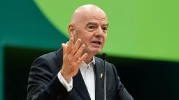 FIFA President Gianni Infantino speaks during the opening ceremony of the International Broadcast Center in Dallas on June 1.