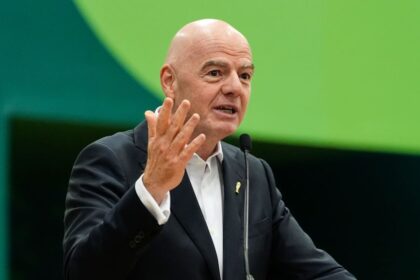 FIFA president Gianni Infantino speaks during the opening ceremony of the International Broadcast Center in Dallas on June 1.