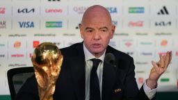 FIFA President Gianni Infantino speaks during a news conference at the stadium in Mexico City, on June 10, 2026, a day before the opening FIFA World Cup match between Mexico and South Africa.
