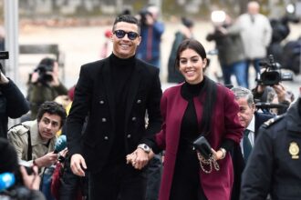 Cristiano Ronaldo (left) and Georgina Rodriguez (right) are pictured in Madrid in 2019.