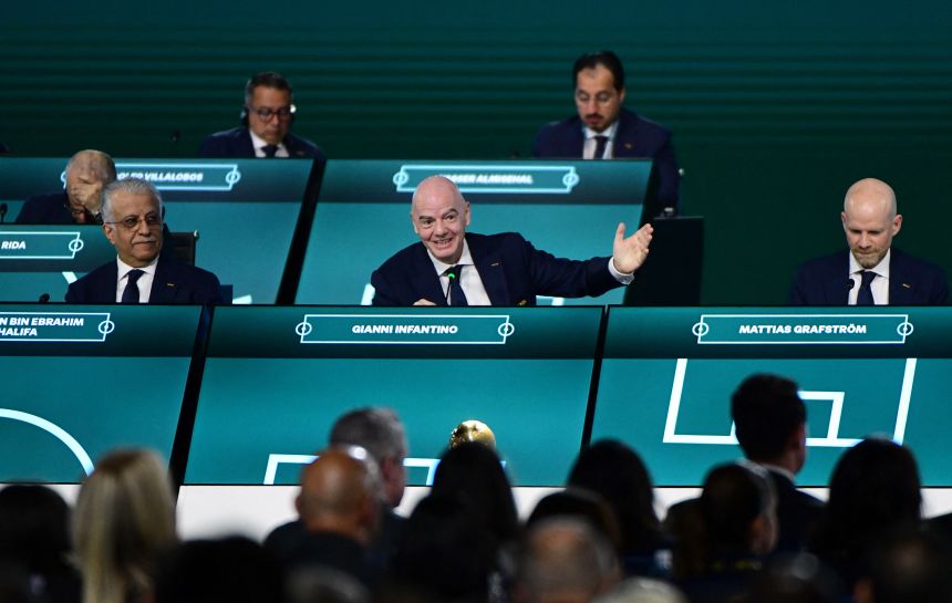 FIFA President Gianni Infantino addresses delegates during the FIFA Congress in Vancouver in April.