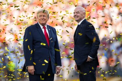 US President Donald Trump and FIFA President Gianni Infantino together at the FIFA World Cup 2026 final in New Jersey on July 19.