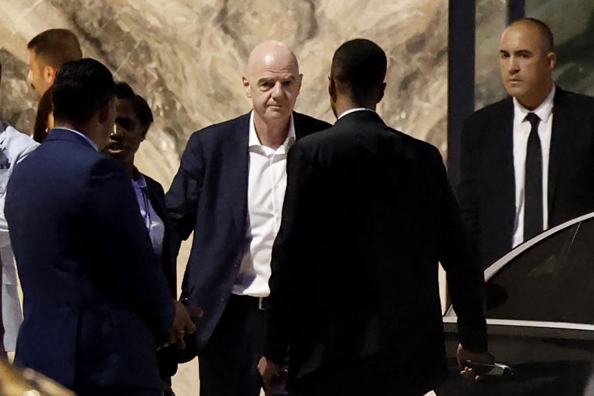 FIFA president Gianni Infantino leaves Al-Madina Stadium in Rabat, Morocco, following a Women's Africa Cup of Nations match on Wednesday.