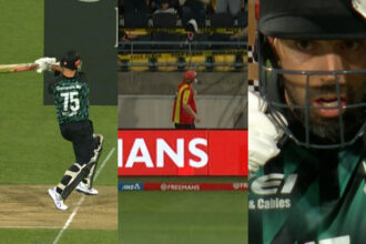 Daryl Mitchell's six nearly strikes unaware security guard in 3rd T20I